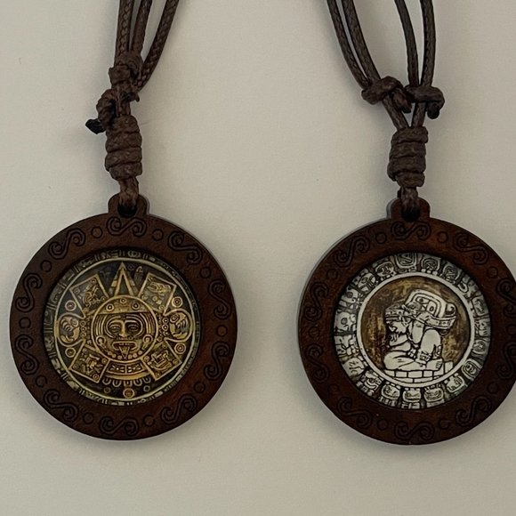 Mayan Necklace Aztec Necklace Mexican Jewelry Maya Calendar Pendant Art - TWO Ne - Picture 8 of 9